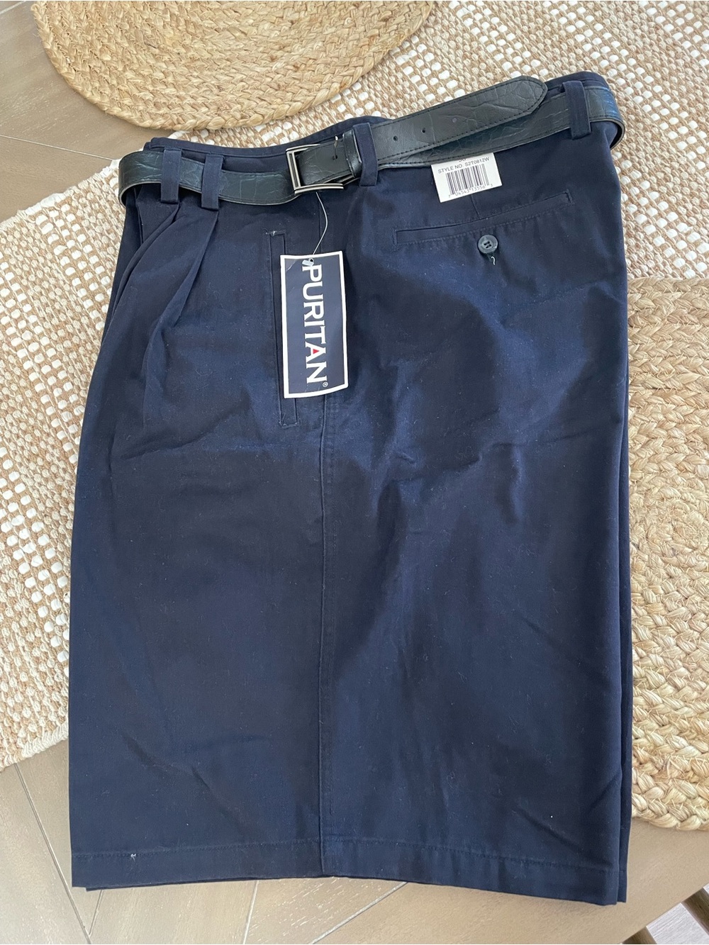 Puritan Men's Navy Cargo Shorts with Black Belt